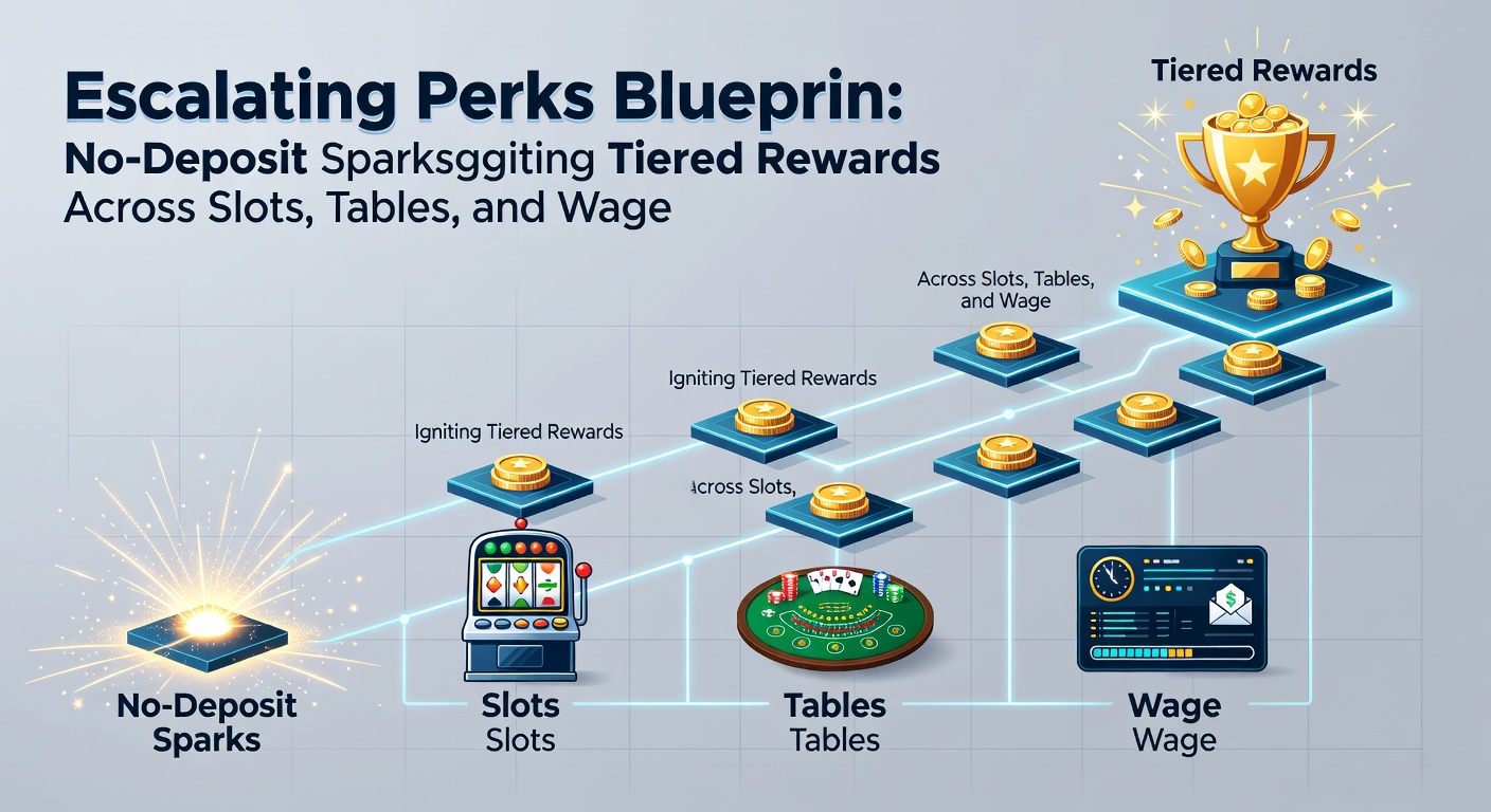 Visuelle Darstellung eines eskalierenden Reward-Systems mit No-Deposit-Start in Slots und Übergang zu Tischspielen und Wetten